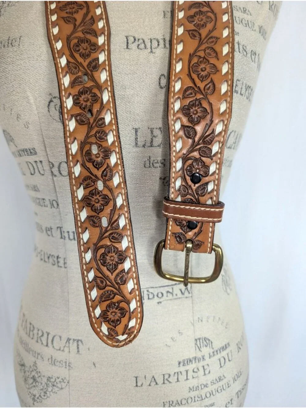 Vintage 90s Richard Western Belt 38 Large Leather Tooled